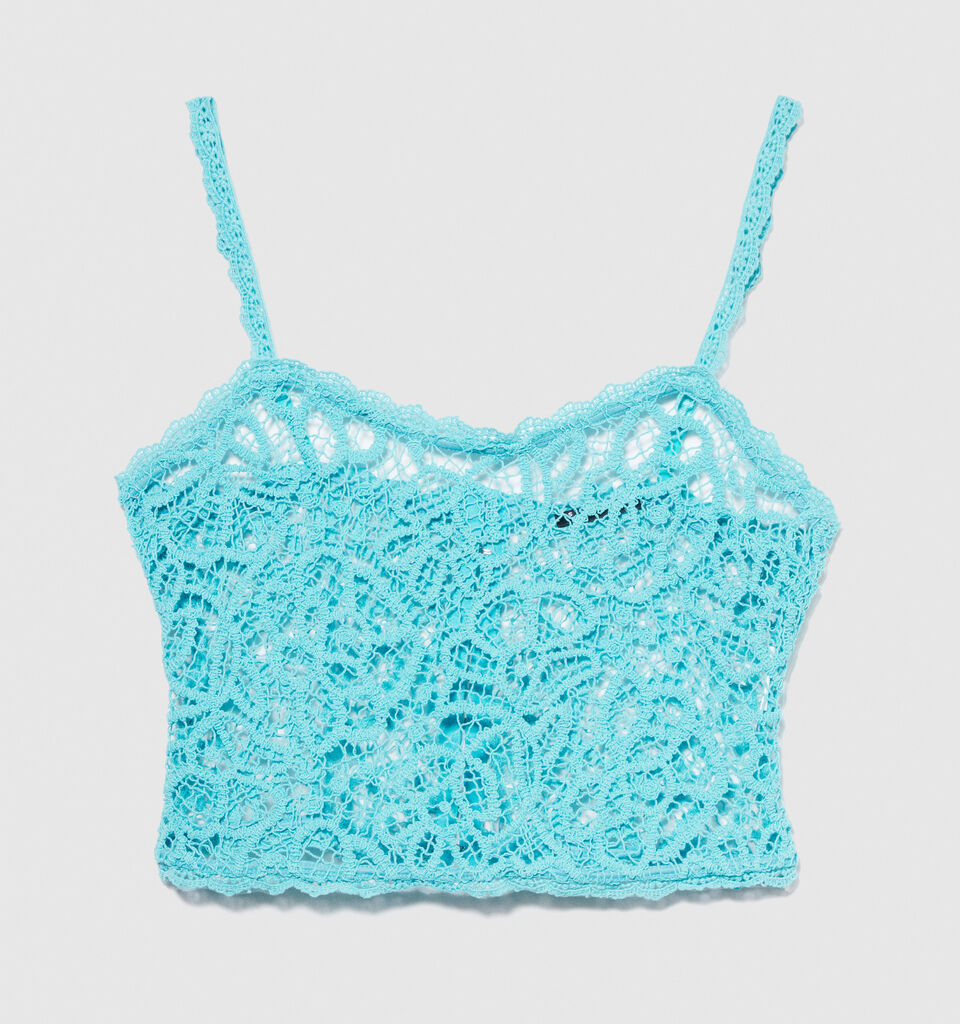 Cropped crochet top - women's tops - Turquoise | Sisley image number 6